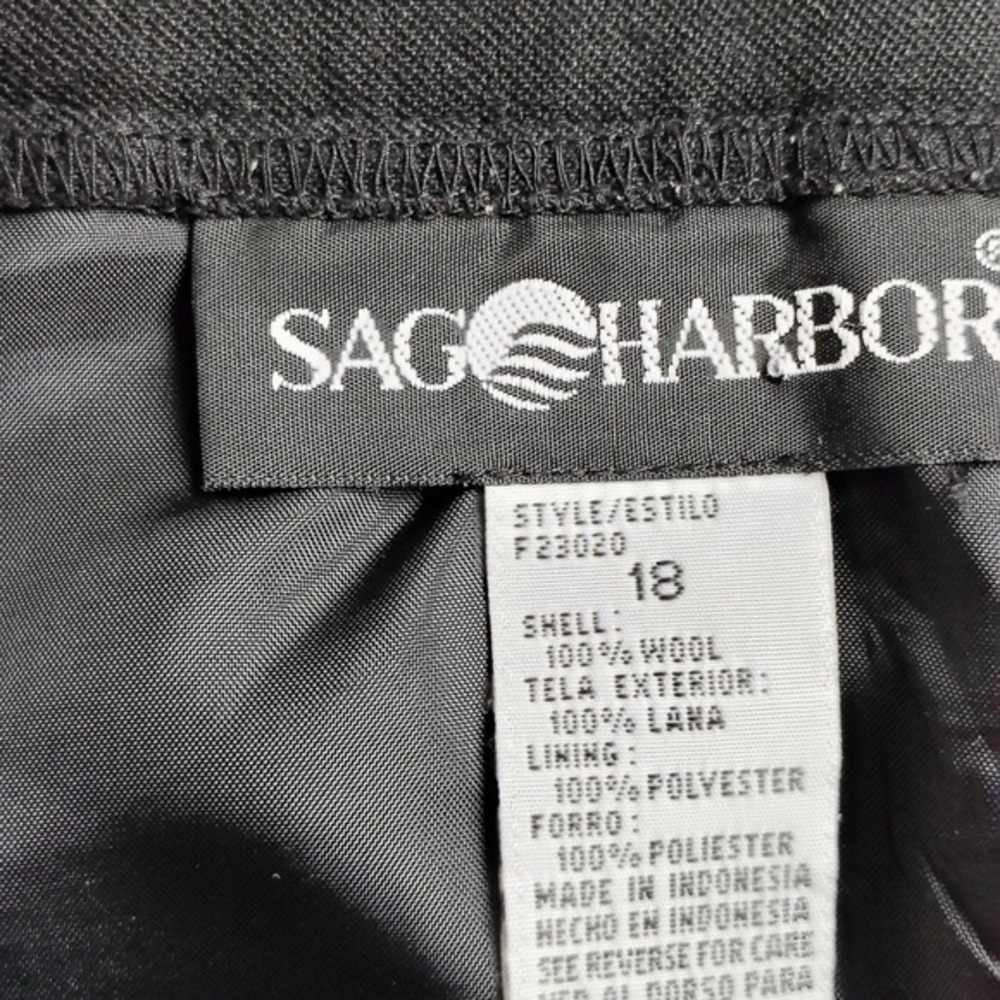Sag Harbor Black 100% Wool Zip Front Jacket Skirt Suit Set 18 business modest‎ - Picture 6 of 11